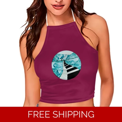 Custom 3D Women's Halter Top With Backless Piano Window Logo